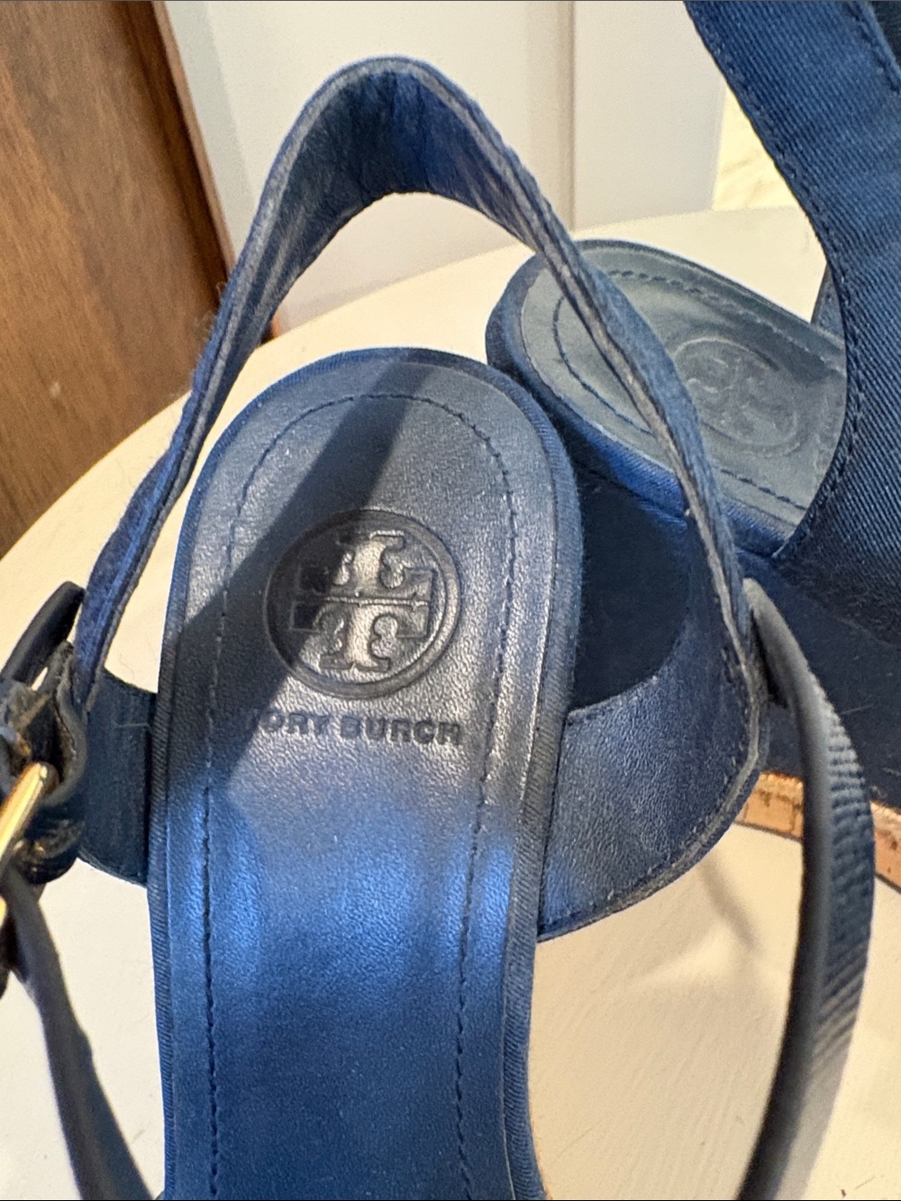 Tory Burch Navy Bow Espadrille Wedge Sandals - Picture 4 of 8